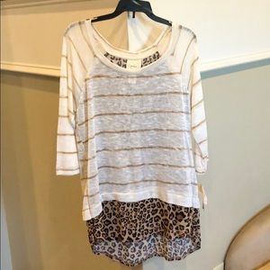 NWT 3/4 sleeve striped shirt with leopard detail